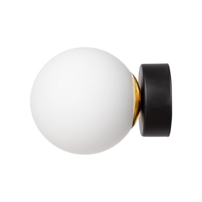 ASTRA kinkiet 1 x 9W LED E14 czarny, wykończenia przy kloszu złote, klosz biały fi 12 cm - 20776102