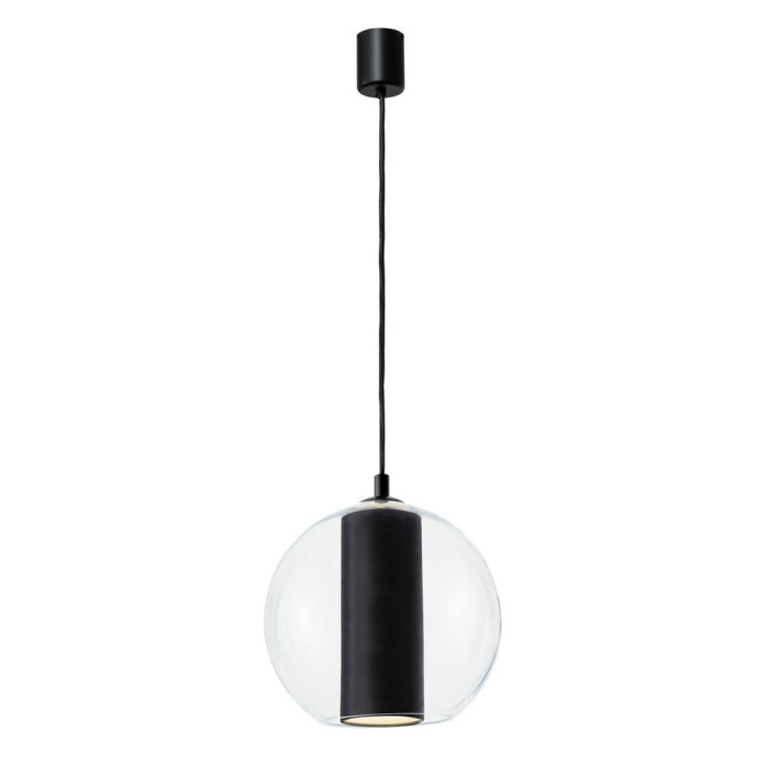 MERIDA BLACK L lampa wisząca 1 x 8W LED E27 klosz szkło transparentny fi 35, abażur czarny, tkanina - 11097102