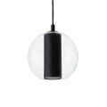 MERIDA BLACK M lampa wisząca 1 x 8W LED E27 klosz szkło transparentny fi 30, abażur czarny, tkanina - 11094102