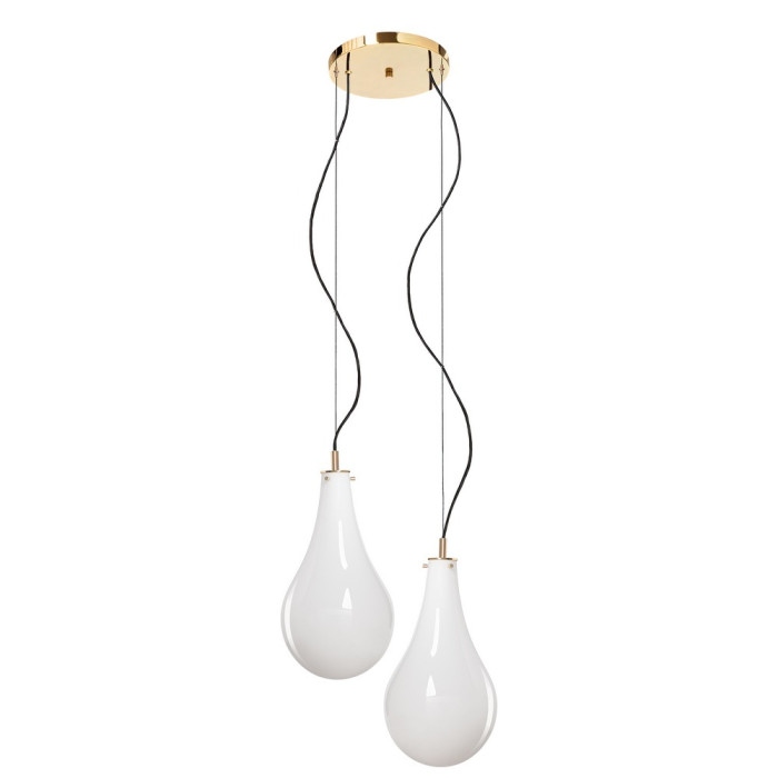 STILLA 2 lampa wisząca 2 x 25W LED E27 (złoty, przewód czarny oplot, klosz biały połysk fi 30cm , długości 53 cm - 11047205