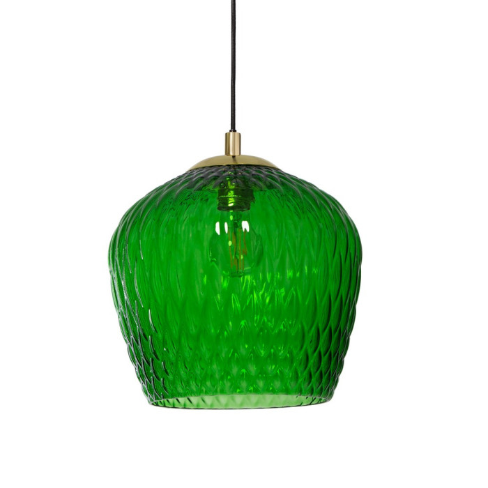 VENUS 1 lampa wisząca 1 x 25W LED E27 złoty, przewód czarny oplot, klosz szkło zielony fi 28 cm, wys. 25 cm - 11012113