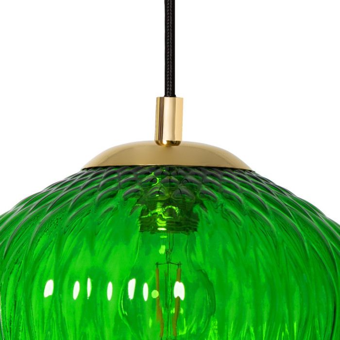 VENUS 1 lampa wisząca 1 x 25W LED E27 złoty, przewód czarny oplot, klosz szkło zielony fi 28 cm, wys. 25 cm - 11012113