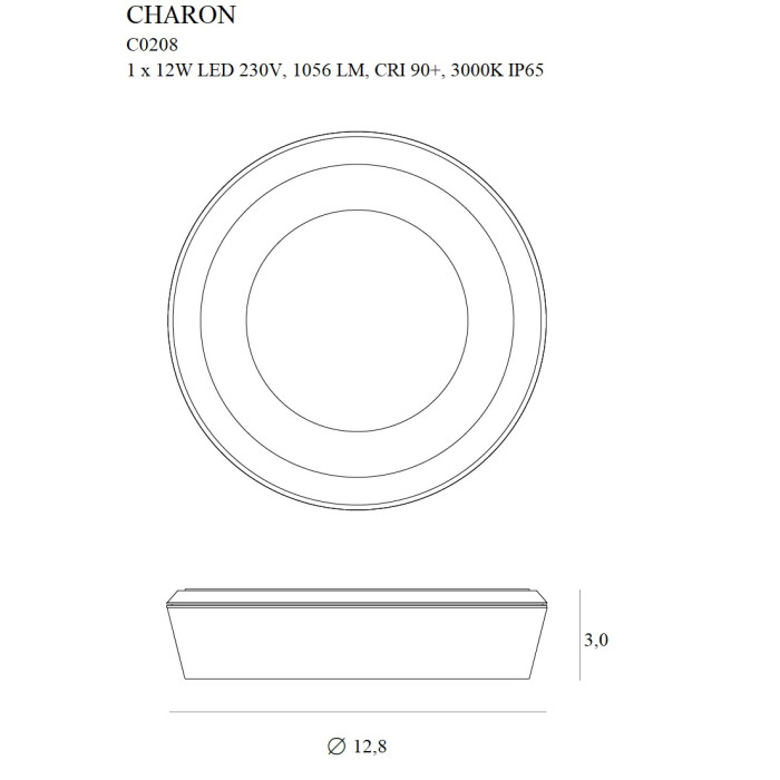 CHARON C0208 lampa sufitowa czarny IP65 fi12,8cm metal szkło nowoczesny CHARON C0208 lampa sufitowa czarny IP65 fi12,8cm metal szkło nowoczesny