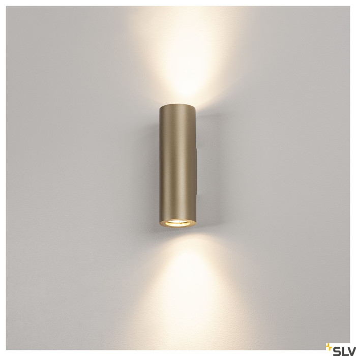 ENOLA_B, lampa ścienna, QPAR51, okrągła, up/down, mosiądz, maks. 50 W, z mosiężnym pierścieniem dekoracyjnym