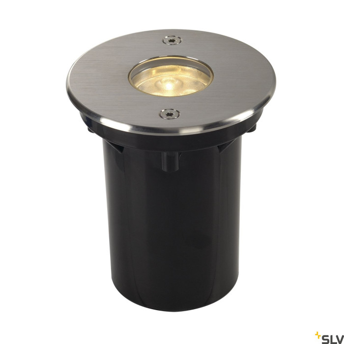 DASAR® 920, niskonapięciowa zewnętrzna oprawa gruntowa LED, 3000 K, IP67, okrągła, osłona ze stali szlachetnej szczotkowanej, 12-25 V, 6,5 W