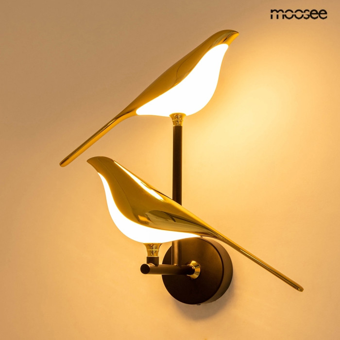 BIRD TWIN lampa ścienna motyw 2 ptaki, biały / złoty H20cm BIRD TWIN lampa ścienna motyw 2 ptaki, biały / złoty H20cm